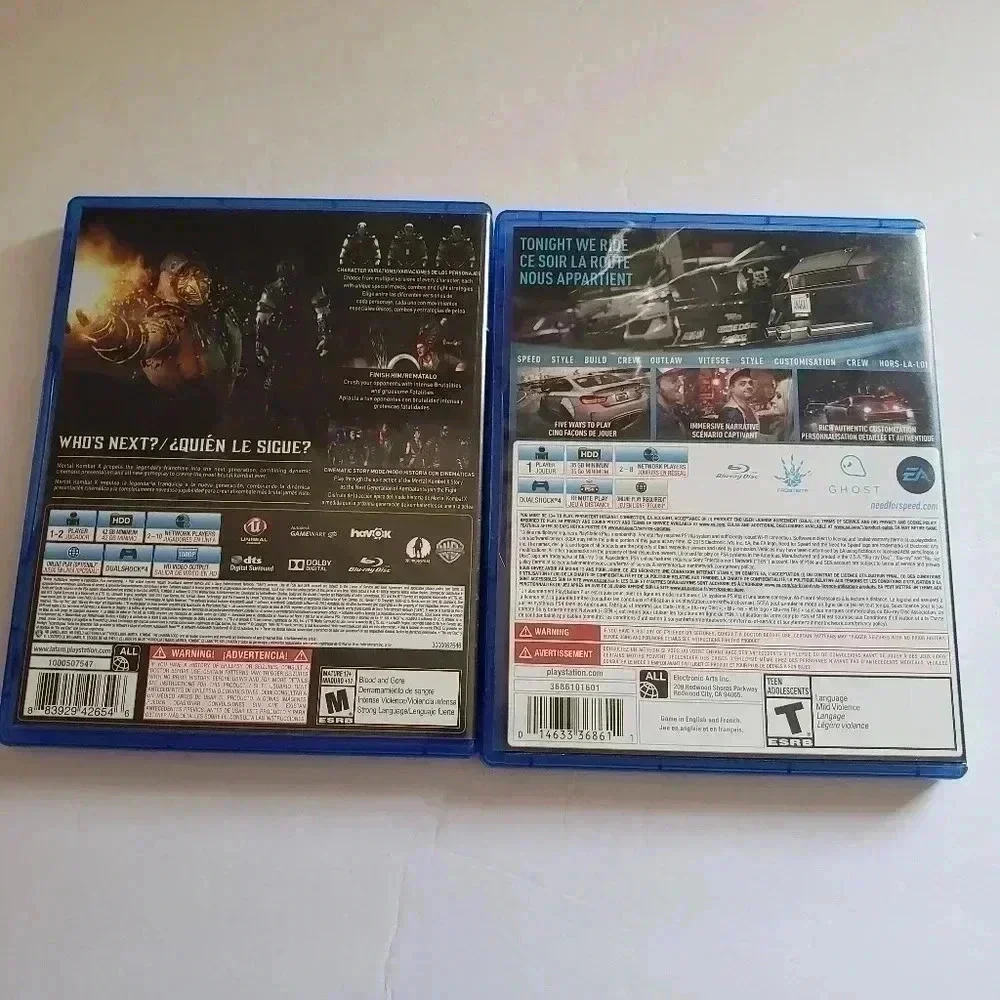Play station 4 set of 2 games mortal kombat x & need for speed